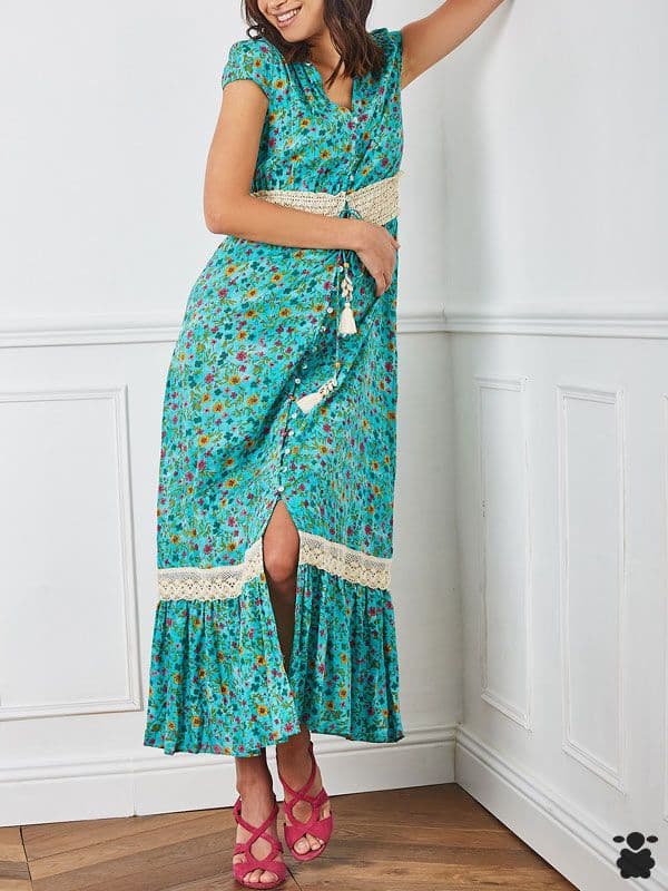 Vestido boho Tagore turquesa