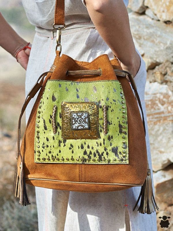 Bolso boho camel verde lima