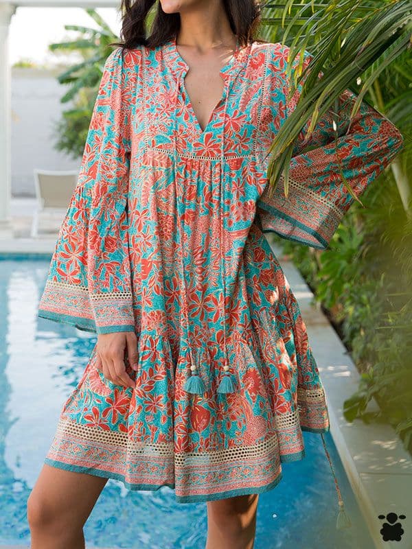 Vestido boho Groeneveld turquesa
