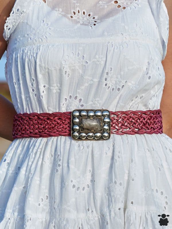 Cinturón cuero hebilla rectangular rosa