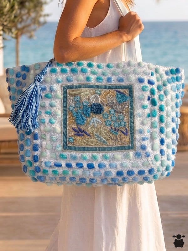 Bolso en tonos blanco, turquesa y azul