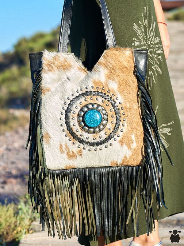 Bolso Bohemio negro camel y blanco