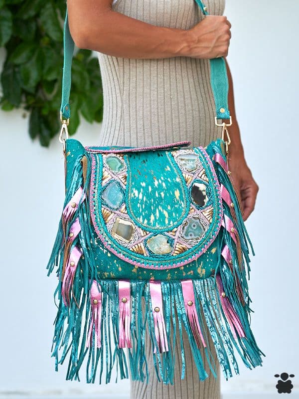 Bolso Boho Pedrería Tarifa Azul