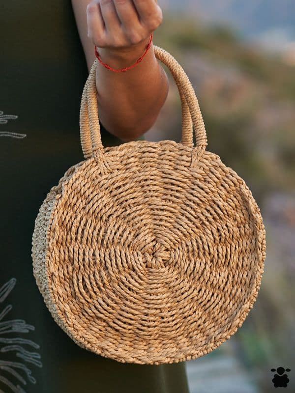 Bolso de Rafia Taupe Redondo